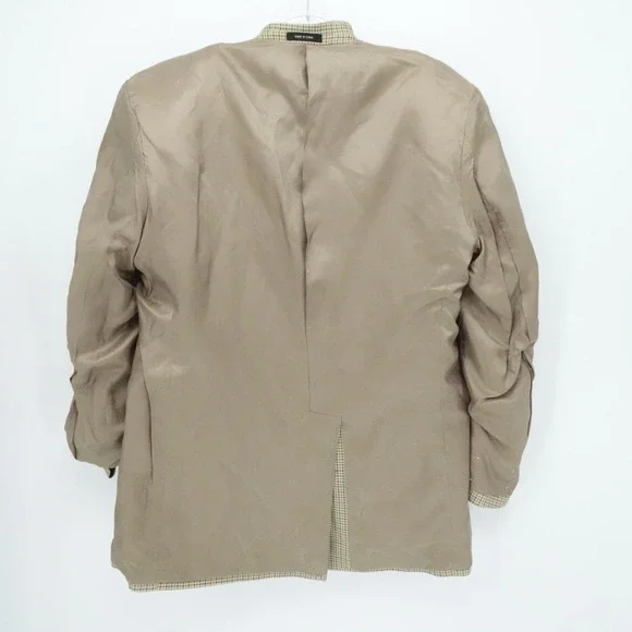 Lauren Ralph Lauren Sport Coat Mens 40R Tan Houndstooth Blazer Silk Business